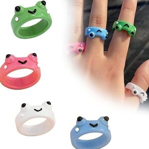Y2K Frog Resin Rings Set Size 8 Stackable Colorful Acrylic Trendy Teen Jewelry